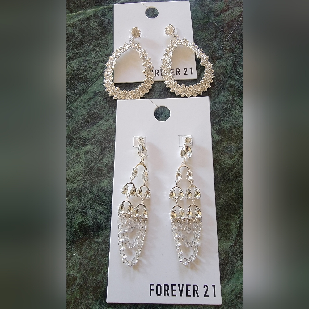 Forever 21 Silver Teardrop and Chandelier Dangle Earrings